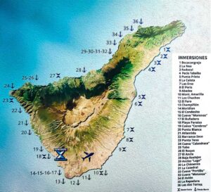Mapa puntos de buceo en Tenerife